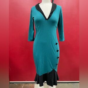 Chic Teal and Black Long Sleeve Dress